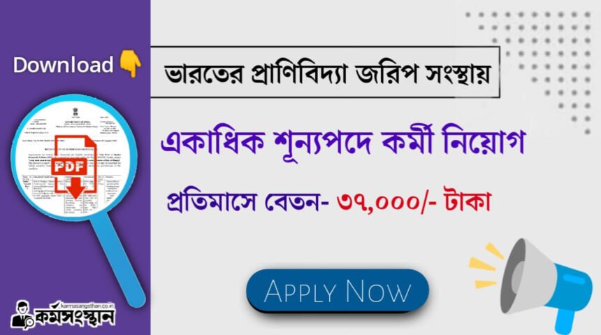 ভারতের প্রাণিবিদ্যা জরিপ সংস্থায় একাধিক কর্মী নিয়োগ চলছে! প্রতিমাসে বেতন ৩৭,০০০ টাকা